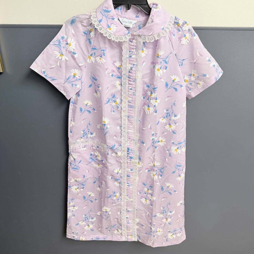VTG Lazy Life Sleepwear‎ Lounge Wear Dress Small Pastel Purple Floral Housecoat